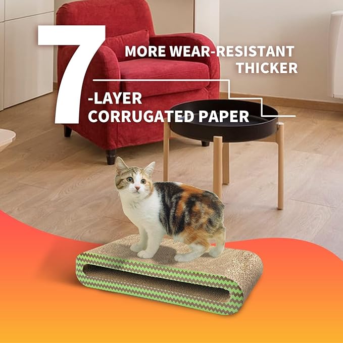 PAWISE Cat Scratcher Cardboard - Reversible Scratching Pad & Lounge Bed for Indoor Cats, Durable Corrugated Furniture Protector