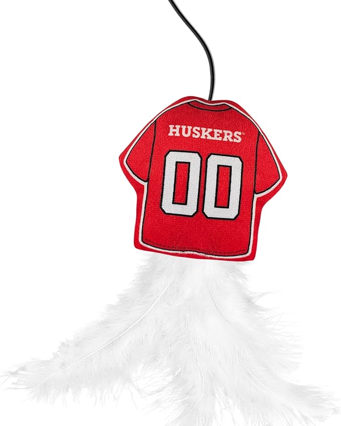 NCAA Nebraska Huskers Team Jersey Wand with CAT NIP, Cat Toy Jersey Shaped Plush Teaser Toy for Cats & Kittens - Interactive Pet Toy for Play & Exercise