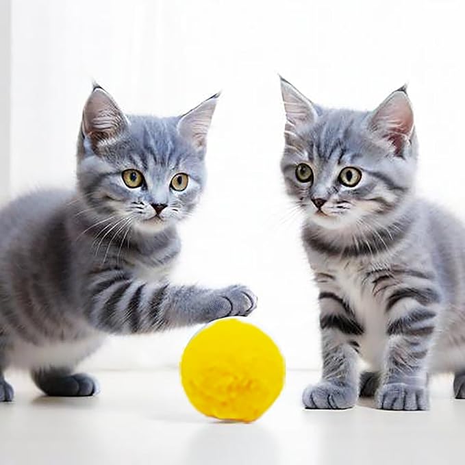 Cat Toy Balls, Cat Pompom Toys for Training and Play, Premium Soft Pom Pom Balls, Lightweight, Interactive, Assorted Colors, Craft DIY Decorations, (10PCS & 1.9Inches)