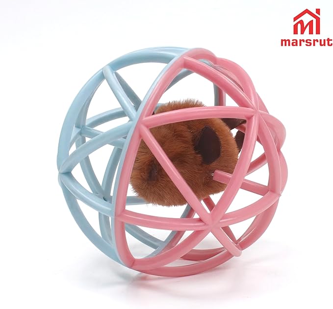 Squeaky Mouse Ball Cat Toy with Simulated Sound, Mouse Ball Cage, Squeky Balls for Cats to Play with Indoor, Plastic Squeak Interactive Funny Toys Best for Playing Chewing Training Chasing (Pink-Blue)