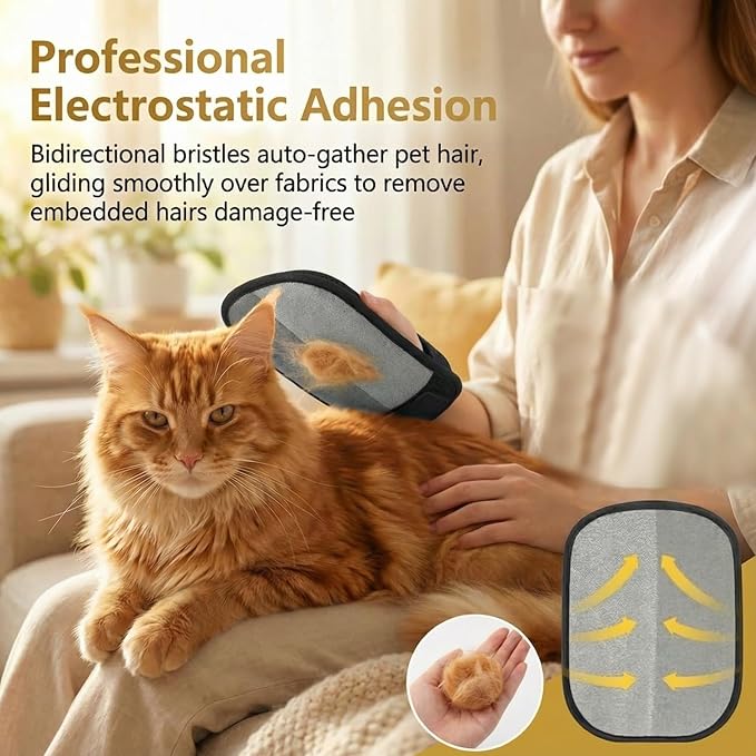 Electrostatic Pet Hair Removal Gloves for Cats & Dogs–Upgraded Reusable Magic Brush Tool for Quick Wiping on Couch,Carpet,Laundry,Car Seat & Pet Beds(3PC,Black)