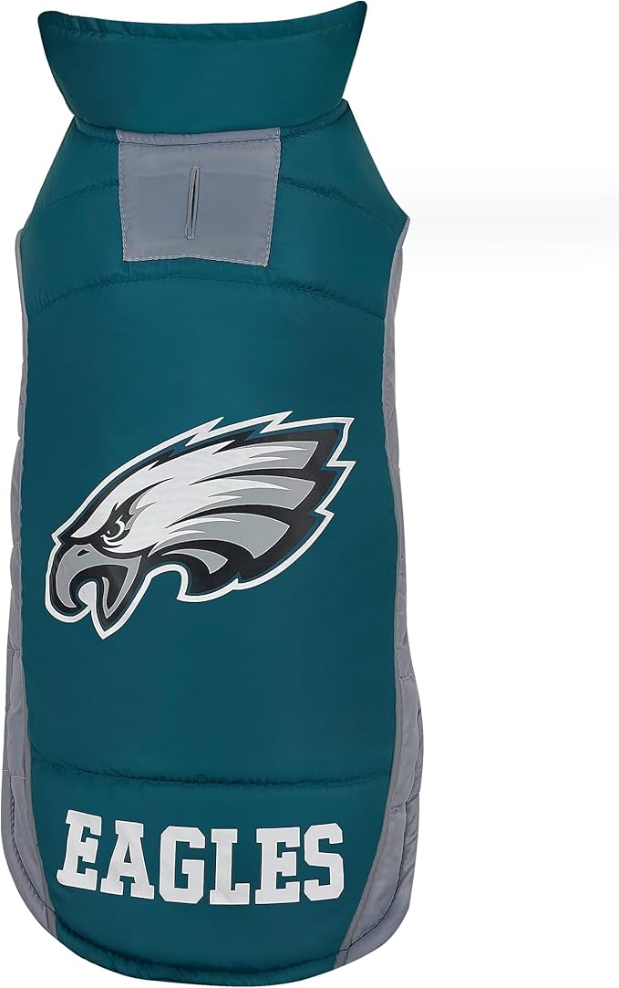 NFL Philadelphia Eagels Puffer Vest for Dogs & Cats, Size Small. Warm, Cozy, and Waterproof Dog Coat, for Small and Large Dogs/Cats. Best NFL Licensed PET Warming Sports Jacket