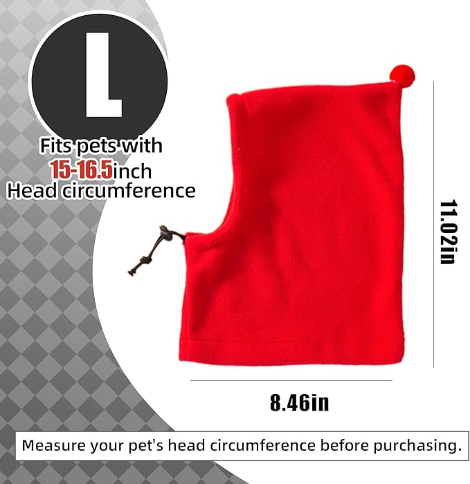 Pet Neck Warmer with Hat, Leopard Print, Adjustable Drawstring, Soft Polyester, for Dogs and Cats (Red, Large)