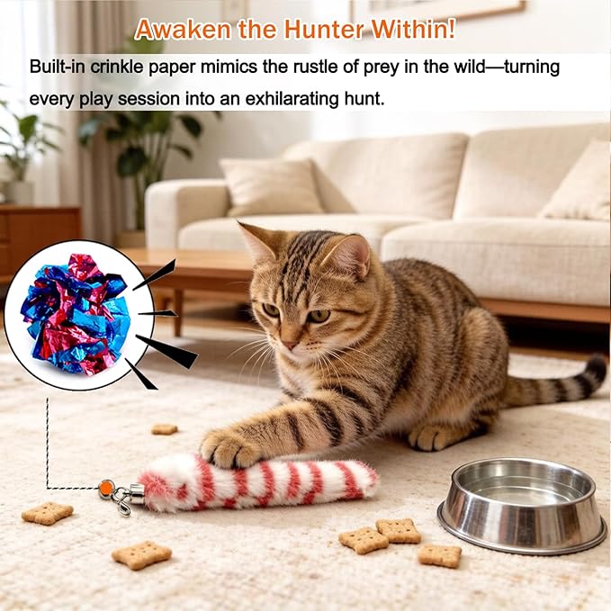 LASOCUHOO Cat Worm Toys, (3 Packs) Interactive Cat Wand Replacement, Wand Refill Attachments for Indoor Cats, Fit for Most Cats