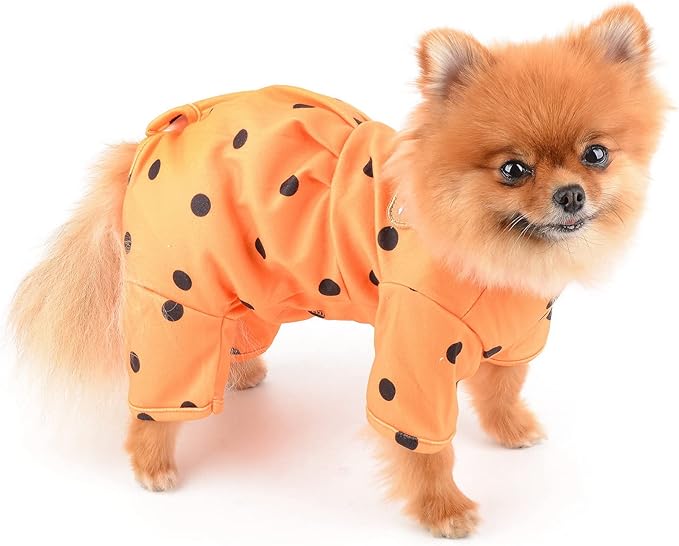 PAIDEFUL Polka Dot Dog Pajamas for Small Dogs, Lightweight Four-Leg Puppy One-Piece with Belly Coverage, Soft Pullover Sleepwear for Chihuahua Yorkie and Cats, Orange, XL