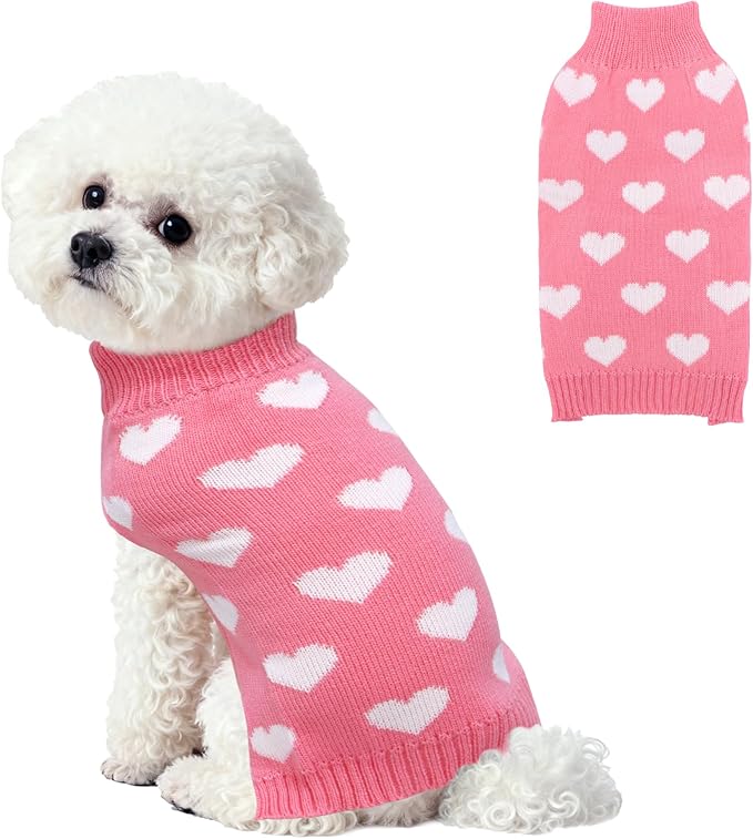 Valentines Dog Sweater, Knit Pet Small Dog Sweater Holiday Valentine’s Day Outfit Clothes for Small Medium Large Dogs Pets (Pink, Medium)