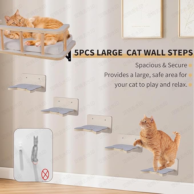 Solid Wood Wall Mounted Cat Steps, Cat Wall Furniture Shelves Stairs Perch(Natural Wood)