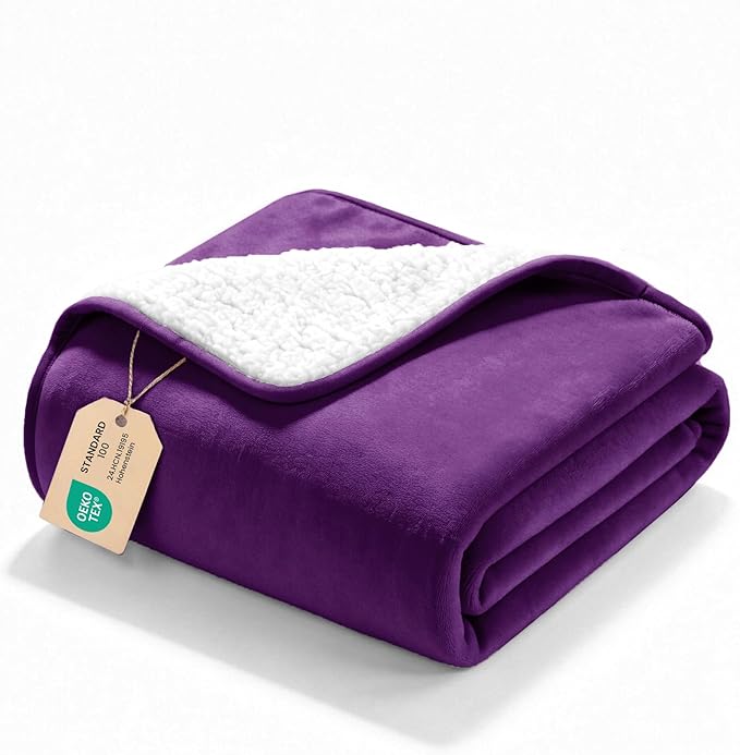 gogobunny Waterproof Bed Blanket, Reversible Sherpa Fleece Throw Blanket for Dog Puppy Cat, Furniture Cover Protects Bed Couch Sofa from Liquid Pee and Pet Fur (Dark Purple, 25x35 inches)