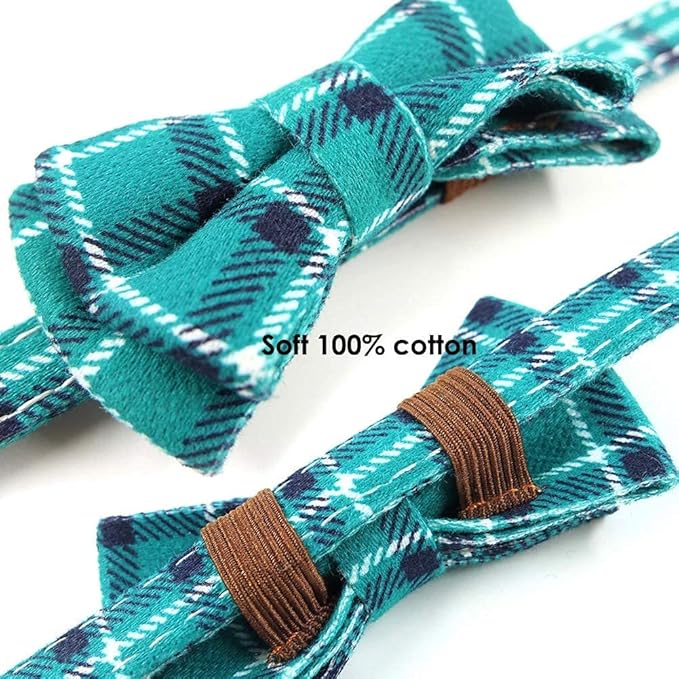Cat Collar Breakaway with Bell and Bow Tie, Plaid Design Adjustable Safety Kitty Kitten Collars Set of 2 PCS(6.8-10.8in) (Pink&Cyan Plaid)