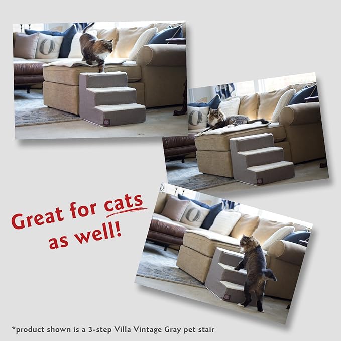 Majestic Pet 3 Step Portable Dog Stairs for Small Dogs to get on Bed Supports 25 lbs or Less – Dog Steps for High Bed with Machine Washable Cover – Pet Stairs for Cats Arrow White/Gold