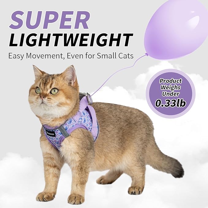 Arblina Soft Mesh Cat Harness and Leash Set for Walking,Escape Proof No Choke Step in Kitten Vest Harness,Reflective Ajustable Puppy Vest for Traveling