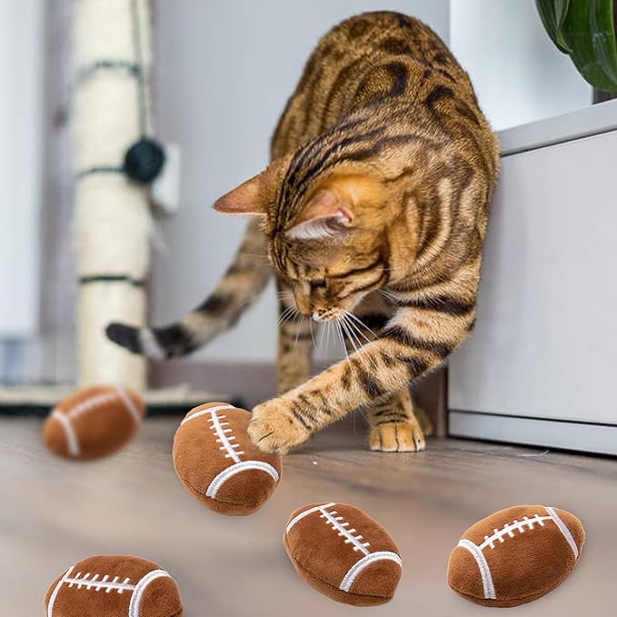 6pcs Catnip Toy, Indoor Football Shaped Cat Toy Plush Interactive Chew Bite Toys for Cat Kitten Indoor Festive Holiday Cat Lover Gift