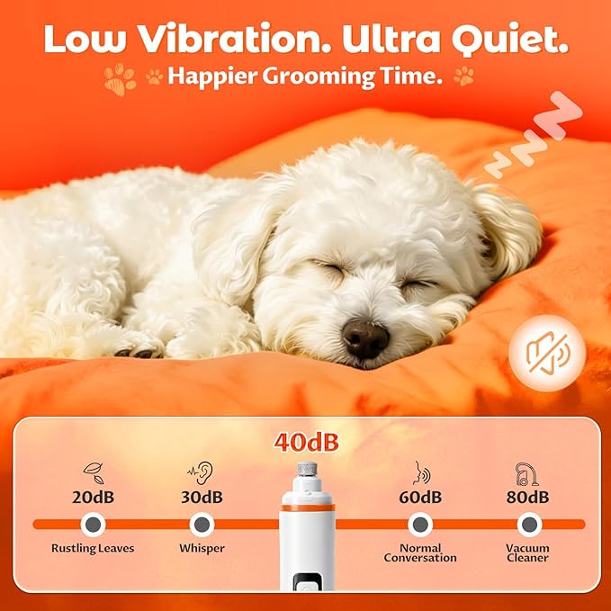 Ultra Quiet Dog Nail Grinder with LED Light & Safety Guard - Upgraded 3-Speed Rechargeable Dog Nail Trimmer for Painless Grooming of Dogs & Cats, (Small, Medium, Large)