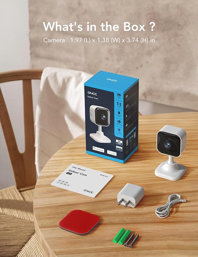GNCC 2K Indoor Cameras for Home Security with Phone App, 2.4G/5G Mini Pet Cam w/Human/Motion/Sound Detection, Compatible with Alexa, Cloud Storage Optional, Fixed View, Plug-in, 2 Pack