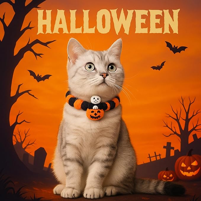 3 Pcs Pumpkin Cat Hats & 2 Pcs Bow Tie Set,Halloween Costume for Cats,Halloween Party Cosplay Dress Up Photo Props
