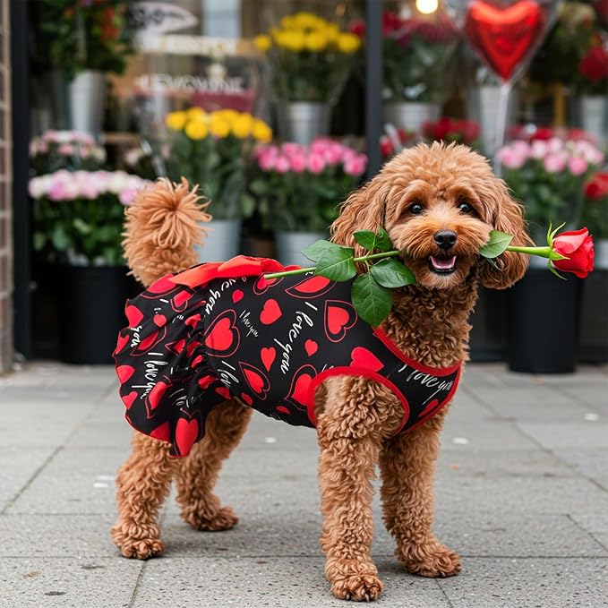 2-Pack Valentine's Day Dog Cat Dress Love Heart Dog Dresses Puppy Valentines Day Skirt Dog Pet Valentines Day Costume Outfit Apparel Clothes for Small Medium Dogs Cats M