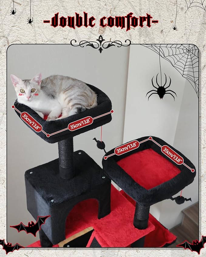 MUTTROS Gothic Cat Tree for Large Cats, 70.9" Tall Black Cat Tower with Coffin Bed, Cat Condo, Sisal Scratching Posts & Top Perch, Spider Hanging Ball, Multi-Level Spooky Cat Tree, Halloween, Black