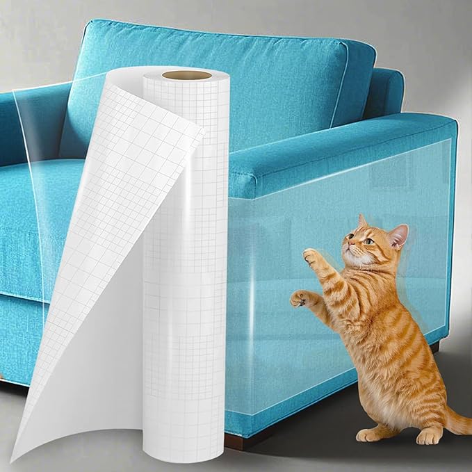 Thicken Vinyl Anti Cat Scratch Furniture Protector，165’’ X 12.4’’ Cat Scratch Deterrent for Furniture, Single Side Couch Protector for Sofa, Couch, Carpet, Door and Chair