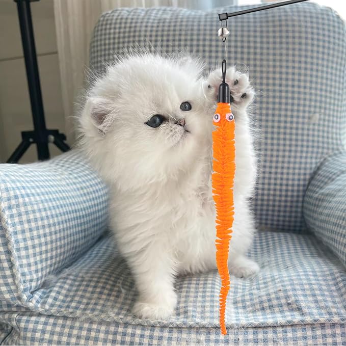 30 PCS Fuzzy Worm Cat Toy,Colorful Cat Worm Toy Refills,Interactive Cats Wand Attachments Replacements for Indoor Cats Kitten(Multi Colored)