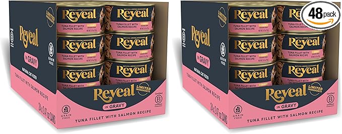 Reveal - Grain Free | Wet Canned Cat Food | 2.47oz - Premium Nutrition,100% Natural,No Additives,and Limited Ingredients (Tuna with Salmon in Gravy),(Pack of 48)
