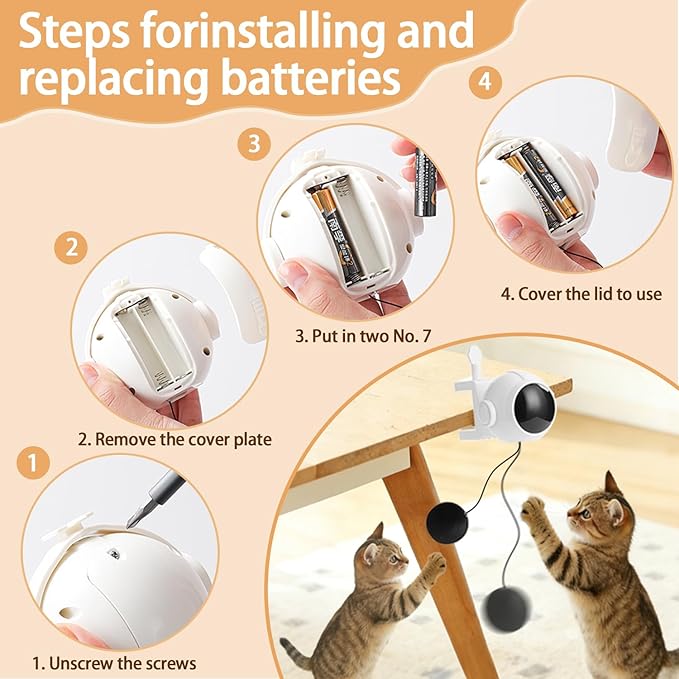 Automatic Interactive Cat Toy Ball, Electronic Self-Play Lifting Hanging Pet Cat Ball Random Up-Down Motion Indoor Cats & Kittens Toy
