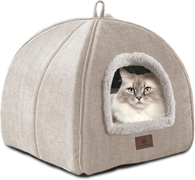 WINDRACING Cat Bed for Indoor Cats - Cat Cave Cat House Cats Tent with Removable Washable Cushioned Pillow, Soft and Self Kitten beds
