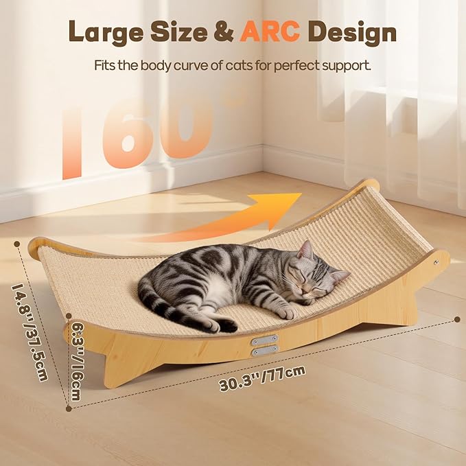 Cat Scratcher Bed, Sisal Cat Bed Hammock with Sisal Pad and Cloth Pad for Indoor Cats Wooden Cats Furniture for Scratching and Resting