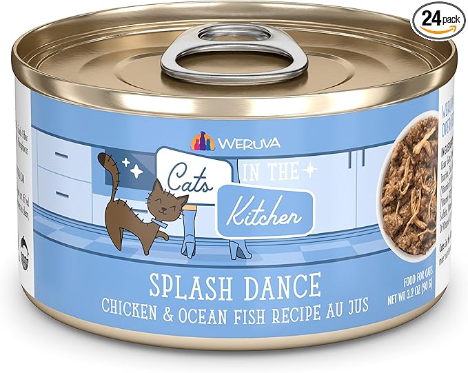 Weruva Cats in The Kitchen, Splash Dance with Chicken & Ocean Fish Au Jus Cat Food, 3.2oz Can (Pack of 24)