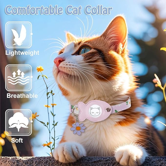 Cat Collar for Airtag, Breakaway GPS Tracker Kitten Collar with Airtag Holder and Bells for Girl Boy Cats Cute Personalized Cat Collar with Fish Adjustable Length (Purpul)