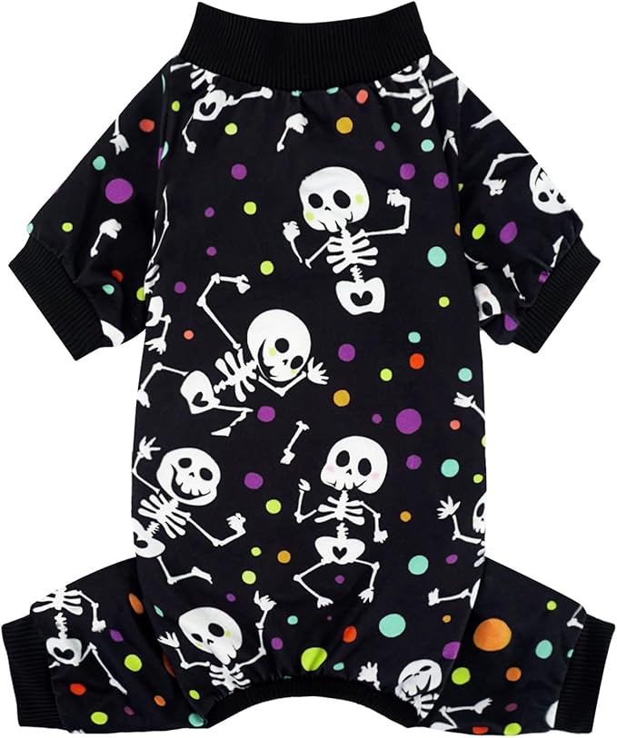 XPUDAC Dog Halloween Pajamas for Small Medium Dogs Skull Costume Soft Puppy Clothes Pet Outfit cat Jumpsuits, Small