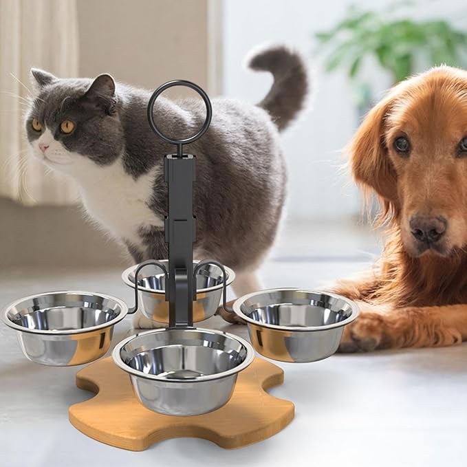 Elevated Cat Food Bowls, Height Adjustable, Water and Food Bowl Set Raised Cat Dishes for Small Dogs