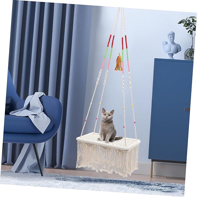 SUPVOX Hanging Cat Hammock Bohemian Style Macrame Cat Swing Bed Comfortable Resting and Playing Space Decorative Pet Furniture for Pets