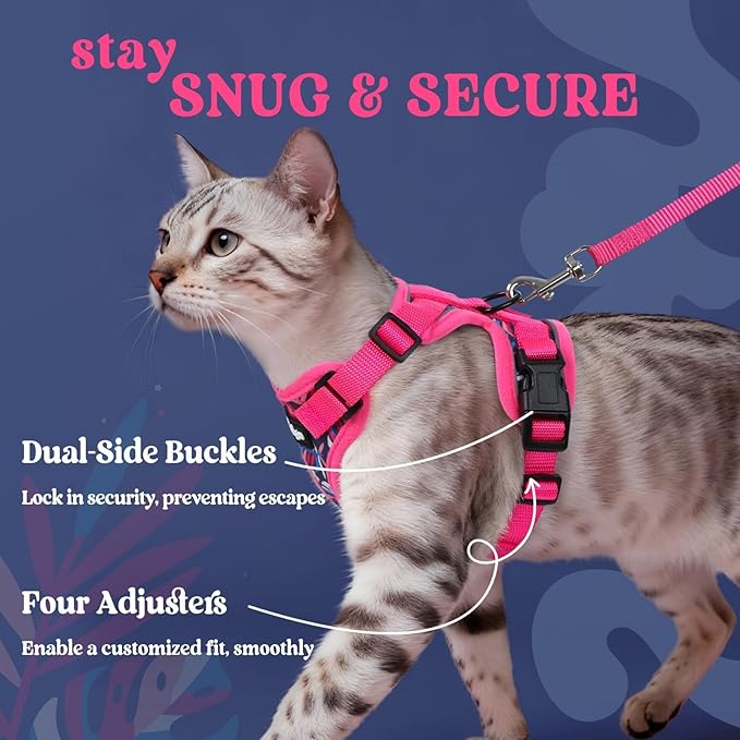 rabbitgoo Cat Harness and Leash for Walking, Escape Proof Soft Adjustable Vest Harnesses for Cats, Easy Control Breathable Reflective Strips Jacket, Coconut Fuchsia,XS