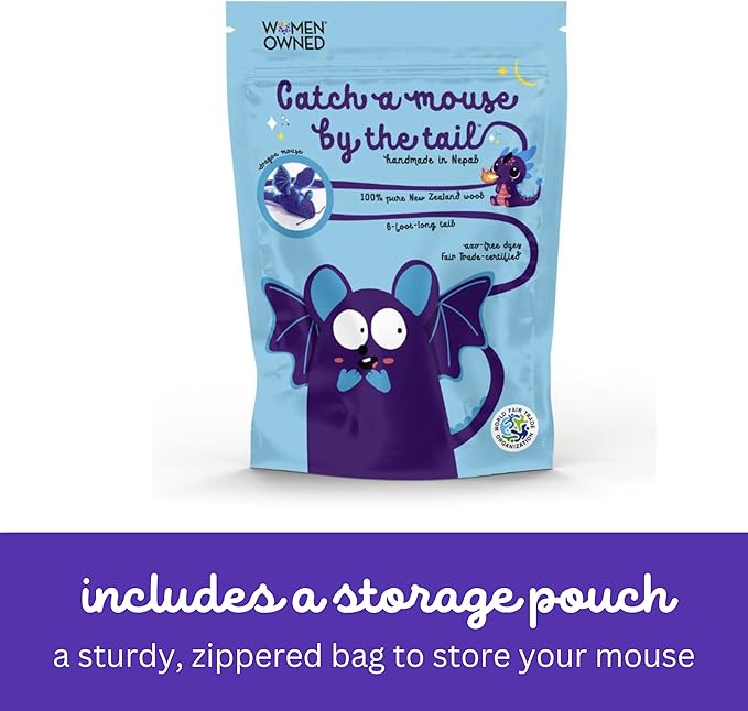 Catch a Mouse Wool Cat Toy with a 6-Ft Tail for Indoor Cats & Kittens. Cute Toy Mouse, Rat Plush Toy, Fake Mice. No Catnip. (Purple Dragon)
