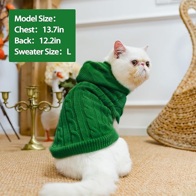 PUPTECK Winter Dog Cat Sweater Coat - Soft Cold Weather Clothes Knitwear for Kitties & Small Dogs Indoor Outdoor Walking Warm, Knitted Classic for Doggies Kitties Girls Boys, Light Green S