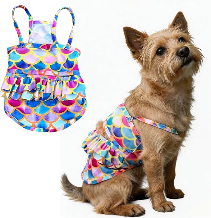 Funny Dog Swimwear Bikini Summer Dog Clothes Beach Swimsuit Puppy Bathing Suit Puppy Vest Cooling Pet Shirt for Small Dogs, Cat Apparel (Mermaid, Small)
