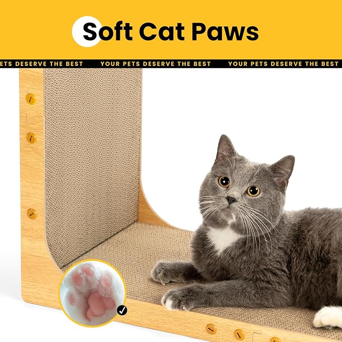 Conlun Cardboard Cat Scratcher, 23" L-Shaped Scratch Pad, Vertical Wall-Leaning Scratching Board to Protect Furniture for Indoor Cats,Wood Grain Large,2-Pack