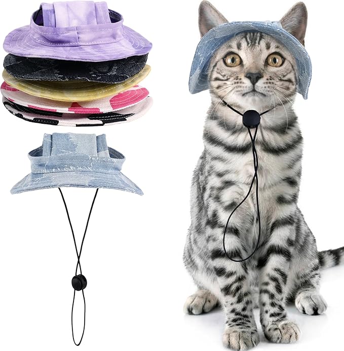 QBLEEV Cat Hats for Cats Only, Sphynx Hat with Ear Hole, Hairless Cat Cowboy Hats for Birthday Party Halloween, Kitten Headwear Sun Sombrero Caps, Chihuahua Sunscreen Baseball Outdoor Climbing Cap