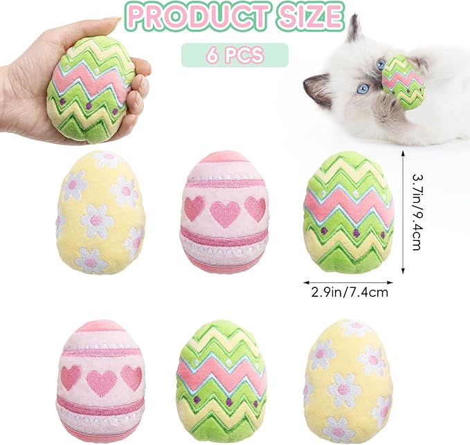 6pcs Easter Catnip Toy，Indoor Easter Egg Shaped Cat Toy Plush Interactive Chew Bite Toys for Cat Kitten Indoor Festive Holiday Cat Lover Gift