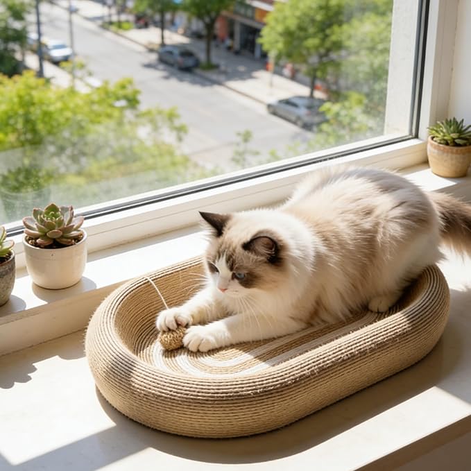 Feline Scratcher Bed – Natural Sisal Nail Sharpener Mat, Upholstery Guard Furniture | Residential Apartment Living Room Sleeping Space Floor Sofa Protection Comfort Activity