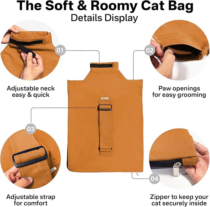 Cat Carrier Pouch for Medium Cats 10–20 lbs, Soft Cat Carrier with Upgraded Adjustable Strap, Durable Cotton Cat Bag for Nail Trimming, Medication & Vet Visits – Caramel