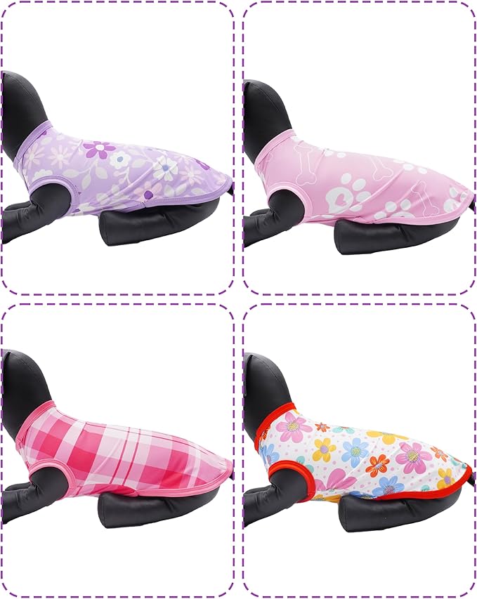PET SHOW 4 Pack Summer Dog Shirts for Small Dogs Girl UPF 50+ UV Sun Protection Cooling Clothes Tank Top Floral Puppy T-Shirts Pet Holiday Party Sleeveless Vest Pink(Medium)