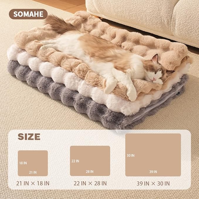 SOMAHE Pet Blanket, Reversible Sherpa & Bubble Fleece Pet Throw, Ultra-Soft Plush for Cats & Small Dogs, Machine Washable, Anti-Static, Warm & Cozy,28"×22" Inch Coffee