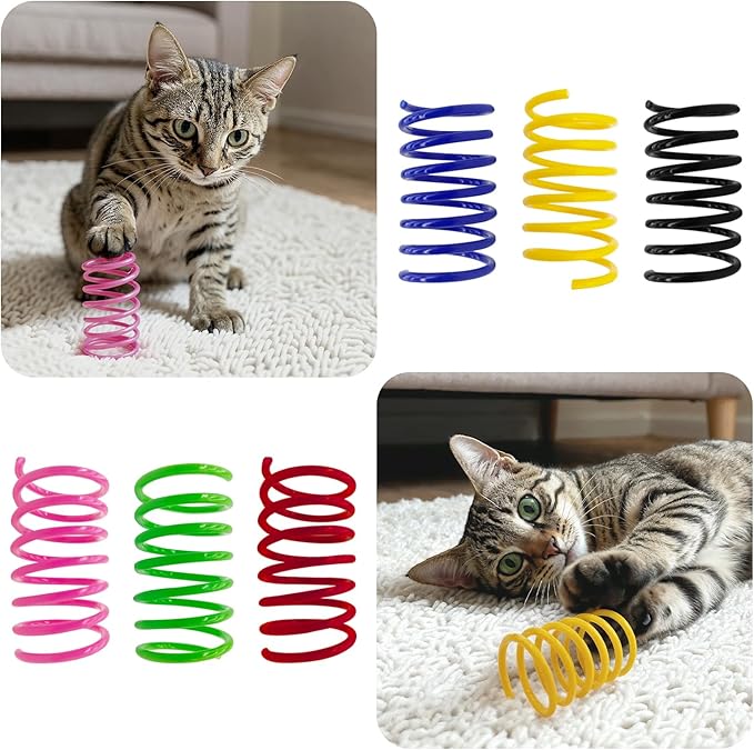 6Colors Plastic Spring Cat Toys, 24 Pack Spiral Springs for Indoor Cats to Swat, Bite, Hunt, Interactive Toys for Cats and Kittens