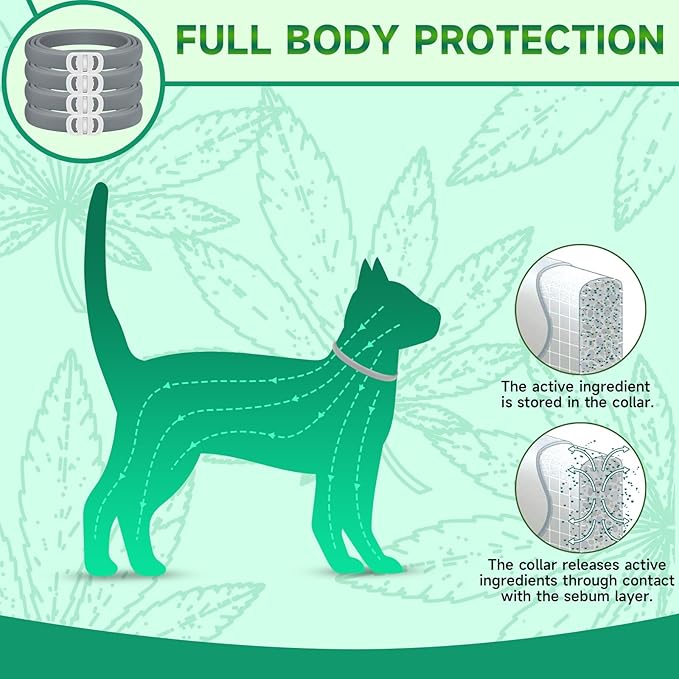 4 Pack Cat Flea Collars, Cat Flea and Tick Treatment, 32 Months Protection Flea and Tick Prevention for Cats, Waterproof Flea Collar for Cats, One Size Fits All for All Breeds, Grey