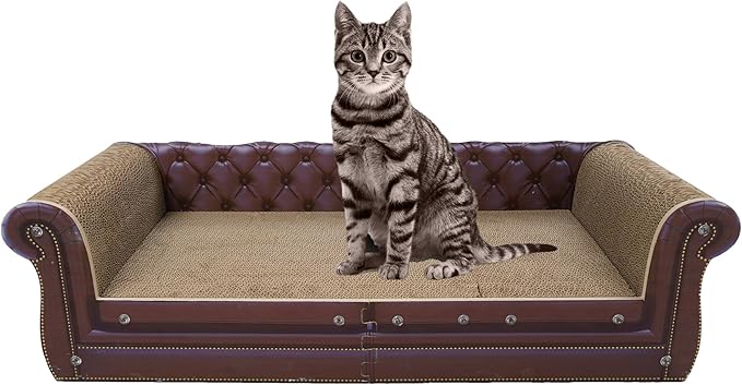COOZMENT Scratching Sofa, Couch Shaped Thick Scratching Cardboard, Lounge Bed for Indoor Rest&Play, Sofa Scratcher Pad (Brown, 39.4" L X 14" W X 11" H)