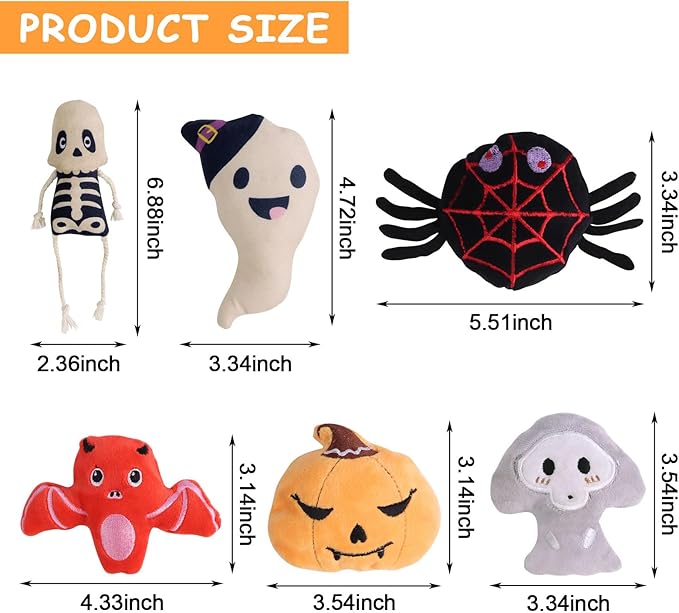 FOIMAS Halloween Catnip Toys,Pumpkin Ghost Catnip Toy Chew Bite Toy for Cat Interactive, Pack of 6