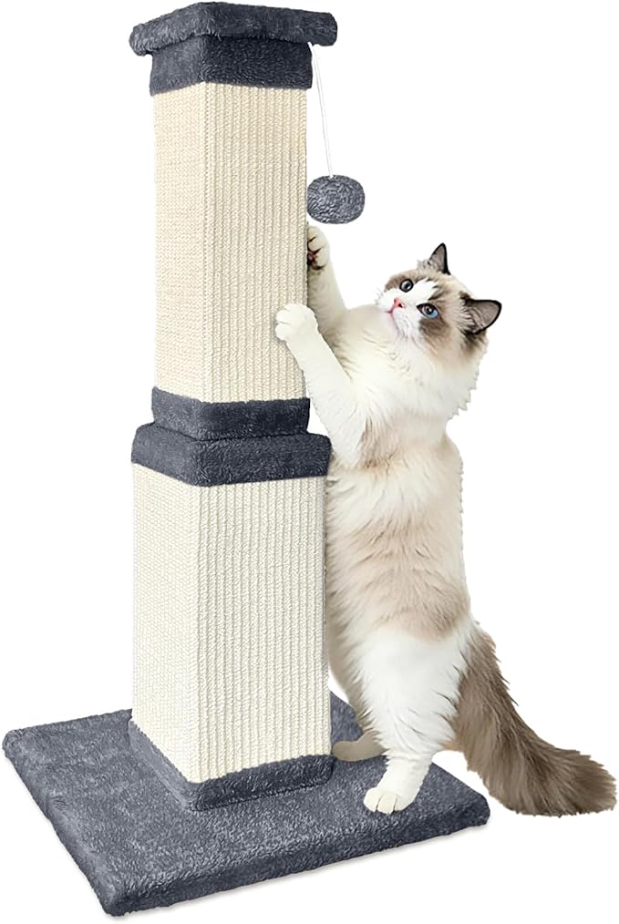 Cat Scratching Post, 32 Inch Cat Scratching Posts for Large Cats, Scratching Posts for Indoor Cats Adults, Cat Scratch Post with Nature Sisal, Deep Gray