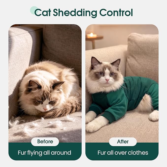 DENTRUN Cat Recovery Suit with Legs - Shedding Control & Anti-Licking Onesie, Stretchy Surgical Recovery Suit Cute Cat Clothes Indoor Soft Material for Comfort and Warmth for Pets