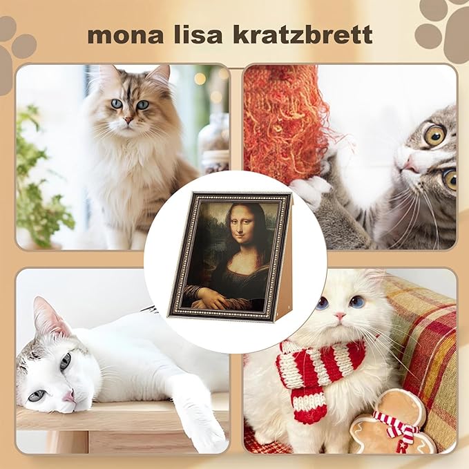 Mona Lisa Cat Scratcher – Corrugated Cardboard Greyboard 44x34x52cm | Cat Scratcher | Mona Lisa Cat1 House | Decorative Scratching Board For Cats Kittens Furniture Protection Play House Scratch Pad Pe